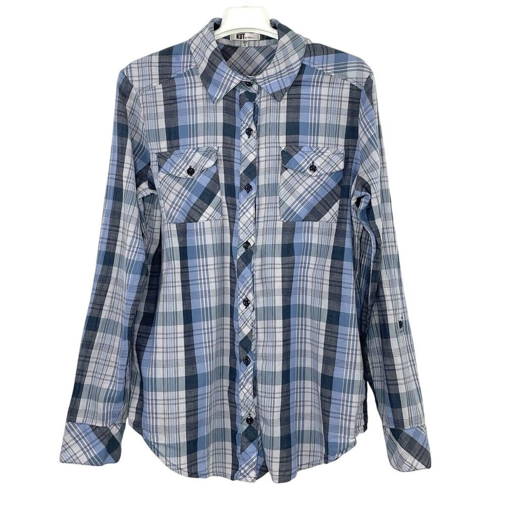 Kut from the Kloth Women Blue Long Sleeve Button-Down Shirt Size Medium